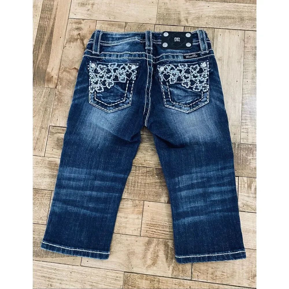 Miss Me Bling Girls Heart Capri Denim Jeans Sz 10